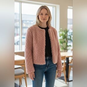 SugarHigh Pink Fuzzy, Curly Women's Long Sleeved Jacket- XS